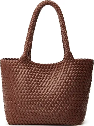 Woven Tote Bag Womens Purse: Vegan Leather Shoulder Handbags - Fashion Summer Beach Tote Bags - Large Travel Totes