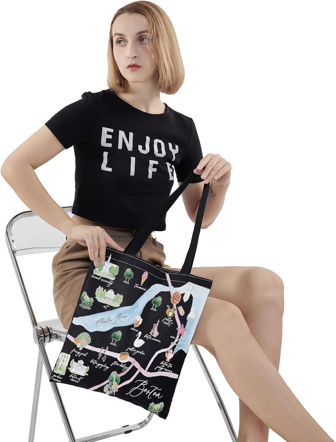 WZMPA Boston City Map Cosmetic Bag - Travel Souvenir Gift, Long Distance Relationship Makeup Zipper Pouch Bag