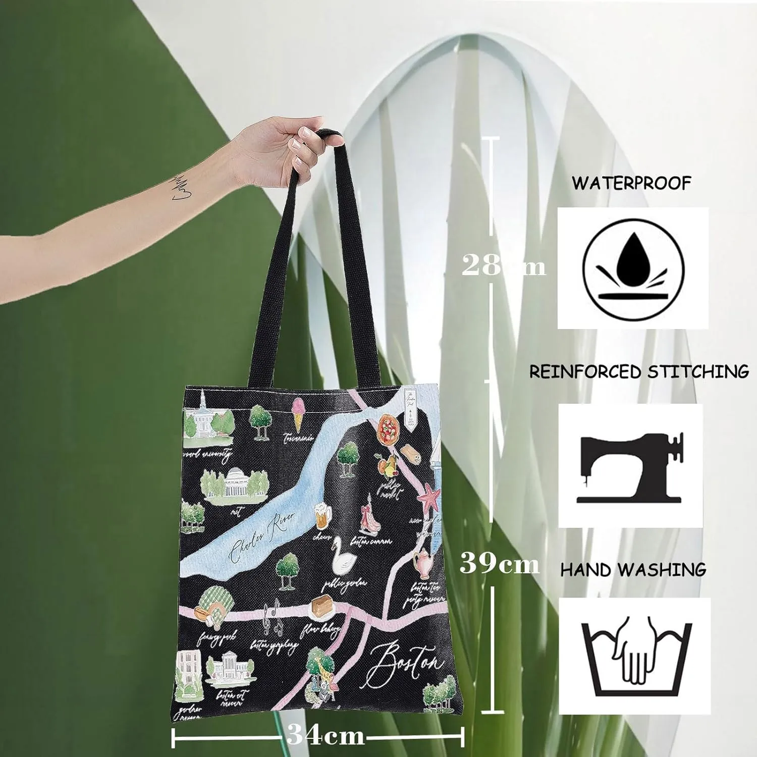 WZMPA Boston City Map Cosmetic Bag - Travel Souvenir Gift, Long Distance Relationship Makeup Zipper Pouch Bag