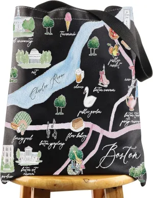 WZMPA Boston City Map Cosmetic Bag - Travel Souvenir Gift, Long Distance Relationship Makeup Zipper Pouch Bag