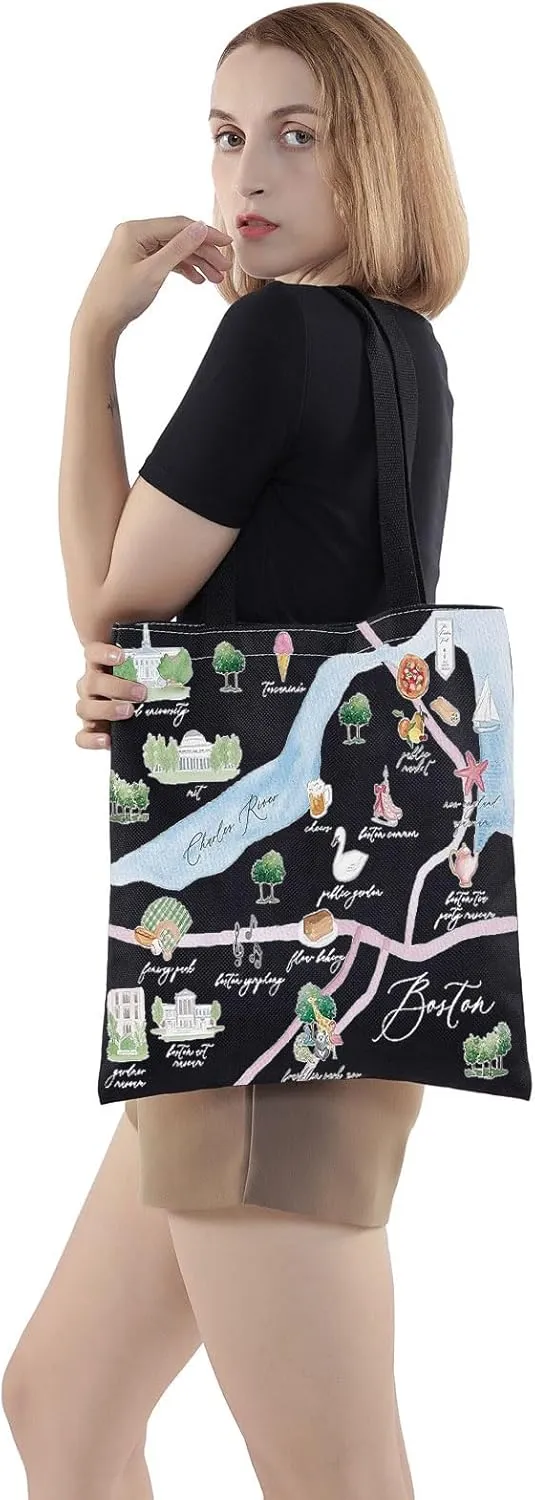 WZMPA Boston City Map Cosmetic Bag - Travel Souvenir Gift, Long Distance Relationship Makeup Zipper Pouch Bag