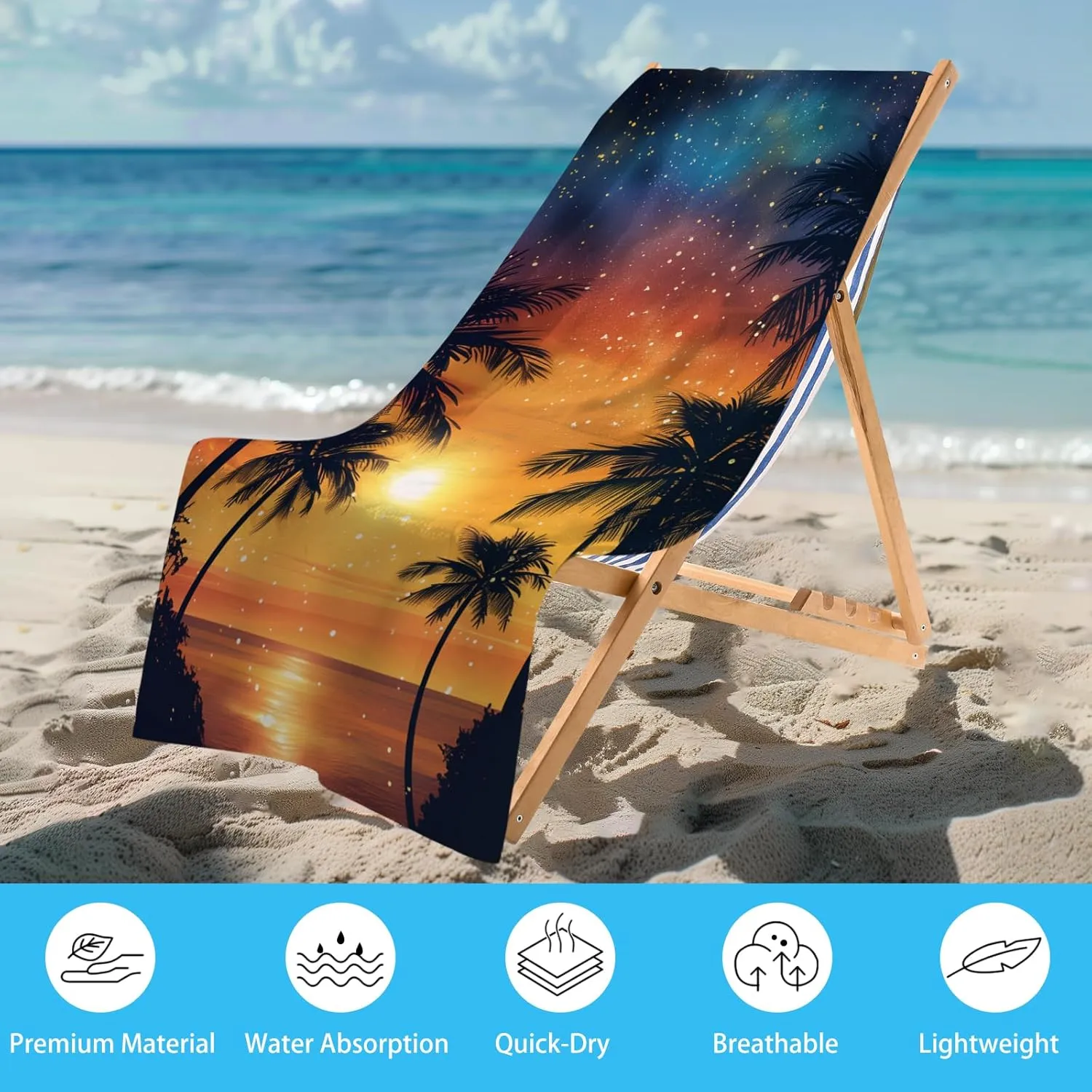 WZOMT Microfiber Beach Towel Oversized Summer Palm Tree Sunset Bath Towels, Orange Blue Black Sand-Free Absorbent Quick Dry Towels for Swim/Pool/Surf/Travel/Yoga, 32"x52" Beach Accessories