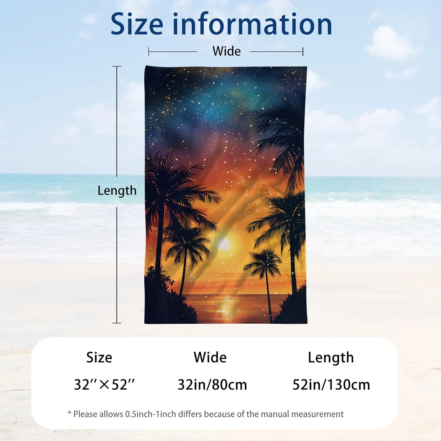 WZOMT Microfiber Beach Towel Oversized Summer Palm Tree Sunset Bath Towels, Orange Blue Black Sand-Free Absorbent Quick Dry Towels for Swim/Pool/Surf/Travel/Yoga, 32"x52" Beach Accessories