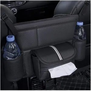 X Car Seat Middle Hanger Storage Bag Luxury Auto Handbag Holder Between Seats Tissue Water Cup Pockets Stowing Tidying X (Color : B Type-White line)