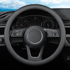 XHRING Car Steering Wheel Cover for Audi Q5 A4 Q3 A3 Q7 A6 A5 Q8 S5 Q4 A6 A7 A8 S3 S4 S6 S7 S8 SQ5 Allroad Sportback PHEV Quattro Prestige Accessories, 2025 Black Premium Leather 14 1/2-15 inches