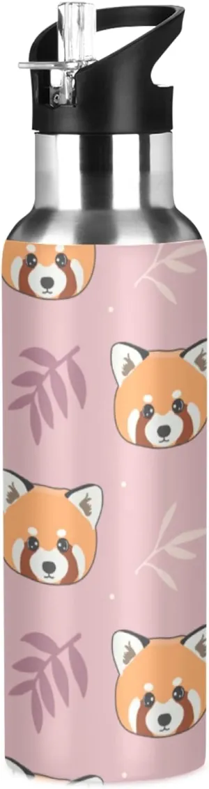 xigua Cute Red Panda Water Bottle, Outdoor Sports Bottle With Wide Mouth Straw Lid, Stainless Steel Double Wall Vacuum Insulated Flask for School Fitness Gym 22 oz (Cute Red Panda)