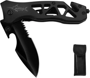 XIPHIAS Tactical Folding Pocket Knife with D2 Steel Blade - EDC Knife with Glass Breaker, Bottle Opener & Rope Cutter - Multifunctional Survival Tool for Camping, Hiking, Fishing - Perfect Birthday/Father's Day Gift - FK051-D2