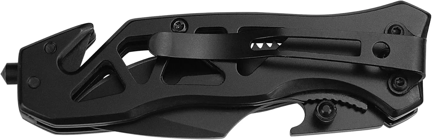 XIPHIAS Tactical Folding Pocket Knife with D2 Steel Blade - EDC Knife with Glass Breaker, Bottle Opener & Rope Cutter - Multifunctional Survival Tool for Camping, Hiking, Fishing - Perfect Birthday/Father's Day Gift - FK051-D2