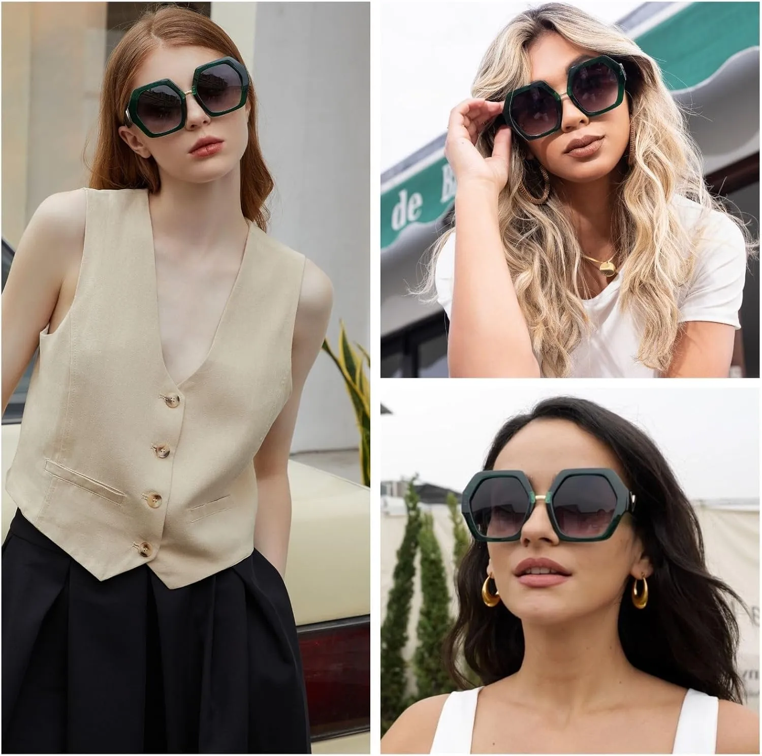 Xpectrum Trendy Extra Large Womens Sunglasses Retro Hexagonal Thick Frame Vintage Oversized Glasses