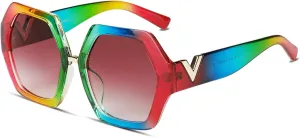 Xpectrum Trendy Extra Large Womens Sunglasses Retro Hexagonal Thick Frame Vintage Oversized Glasses