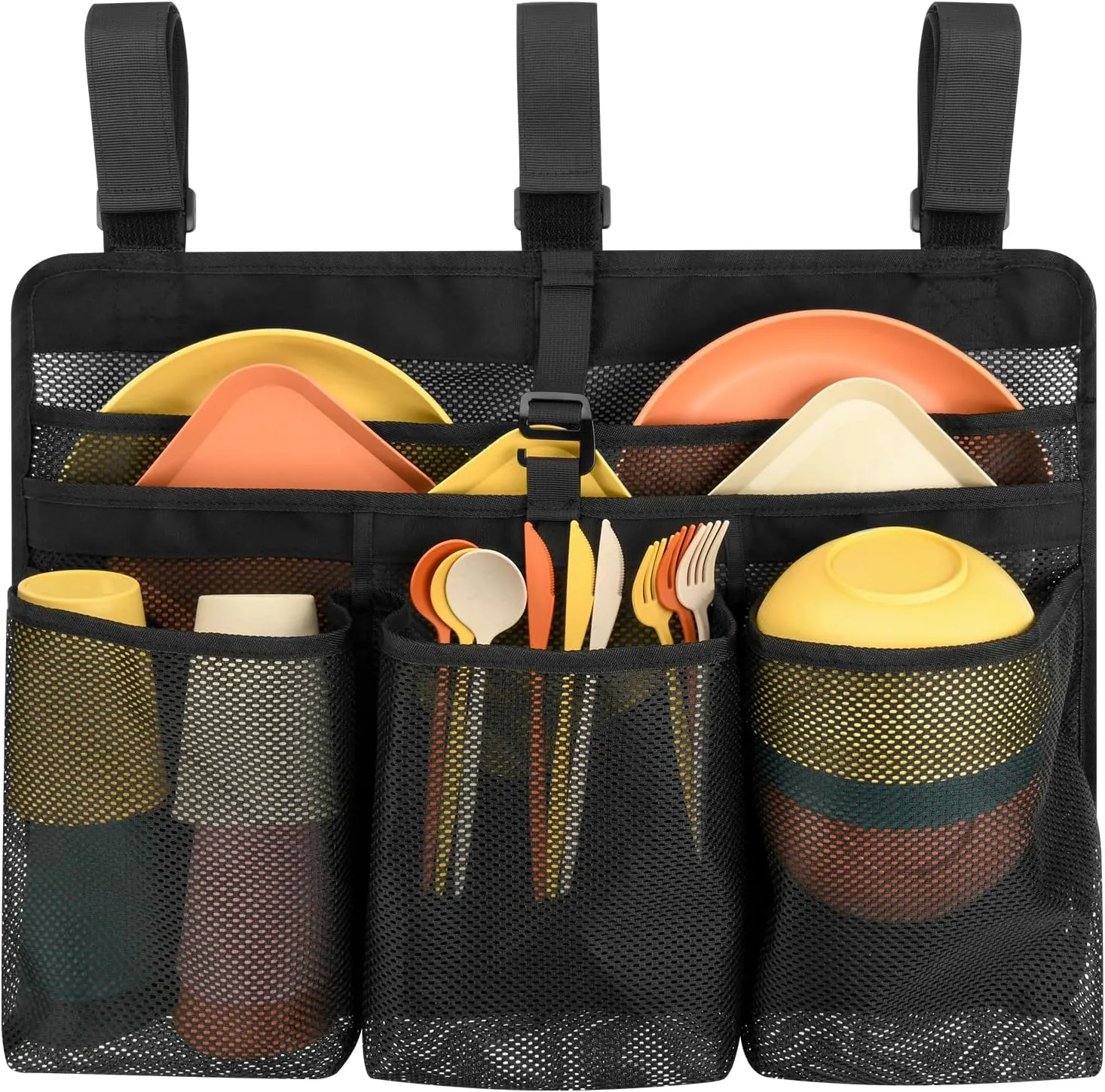 Xxerciz Camping Dish Drying Bag Collapsible Dish Drying Rack, Portable Mesh Dinnerware Drainer Organizer for RV Campers Travel Trailers Space Saving Camping Kitchen Storage Rack