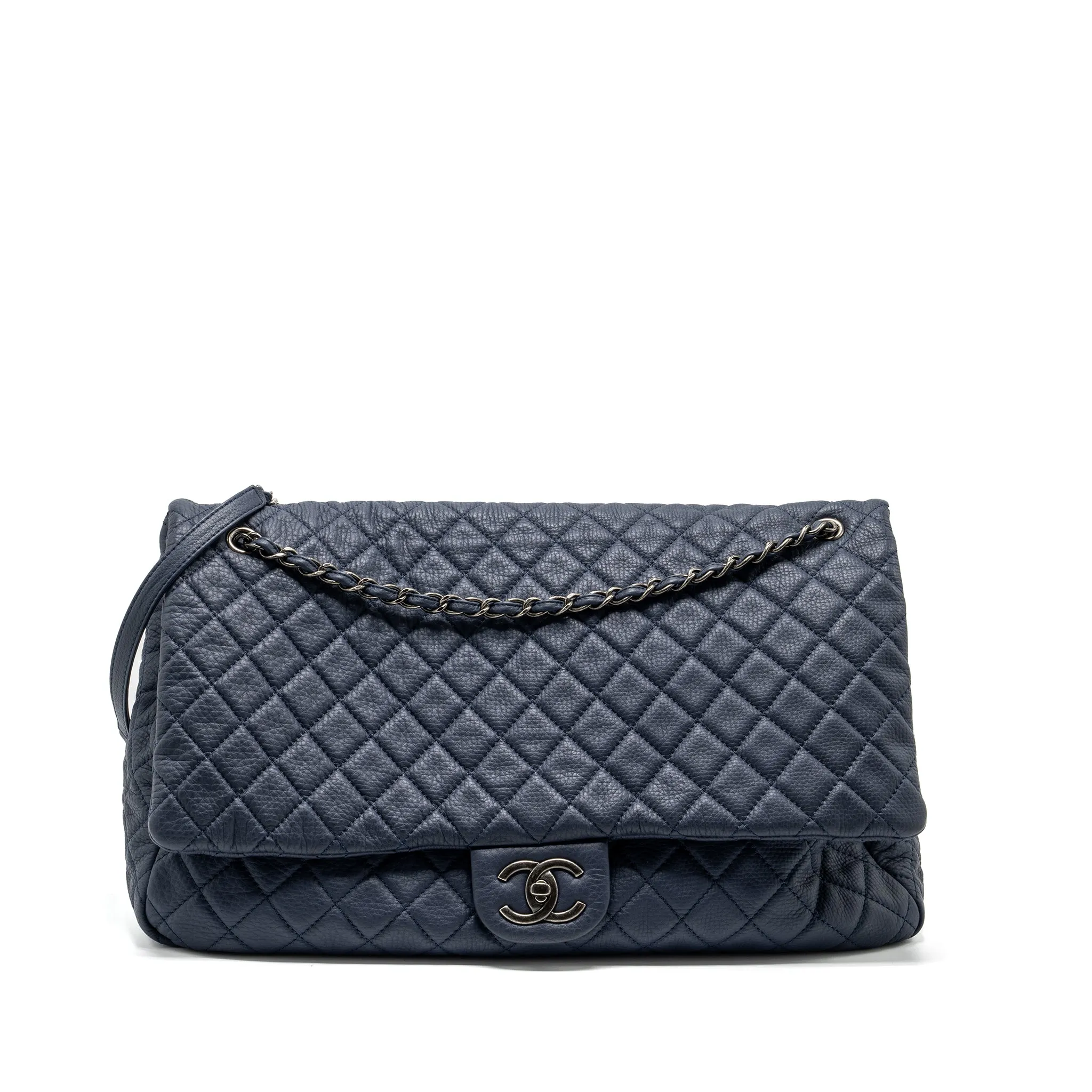 XXL blue Performance-optimized flap hardware ruthenium grained dark airline Customizable bag Chanel calfskin classic