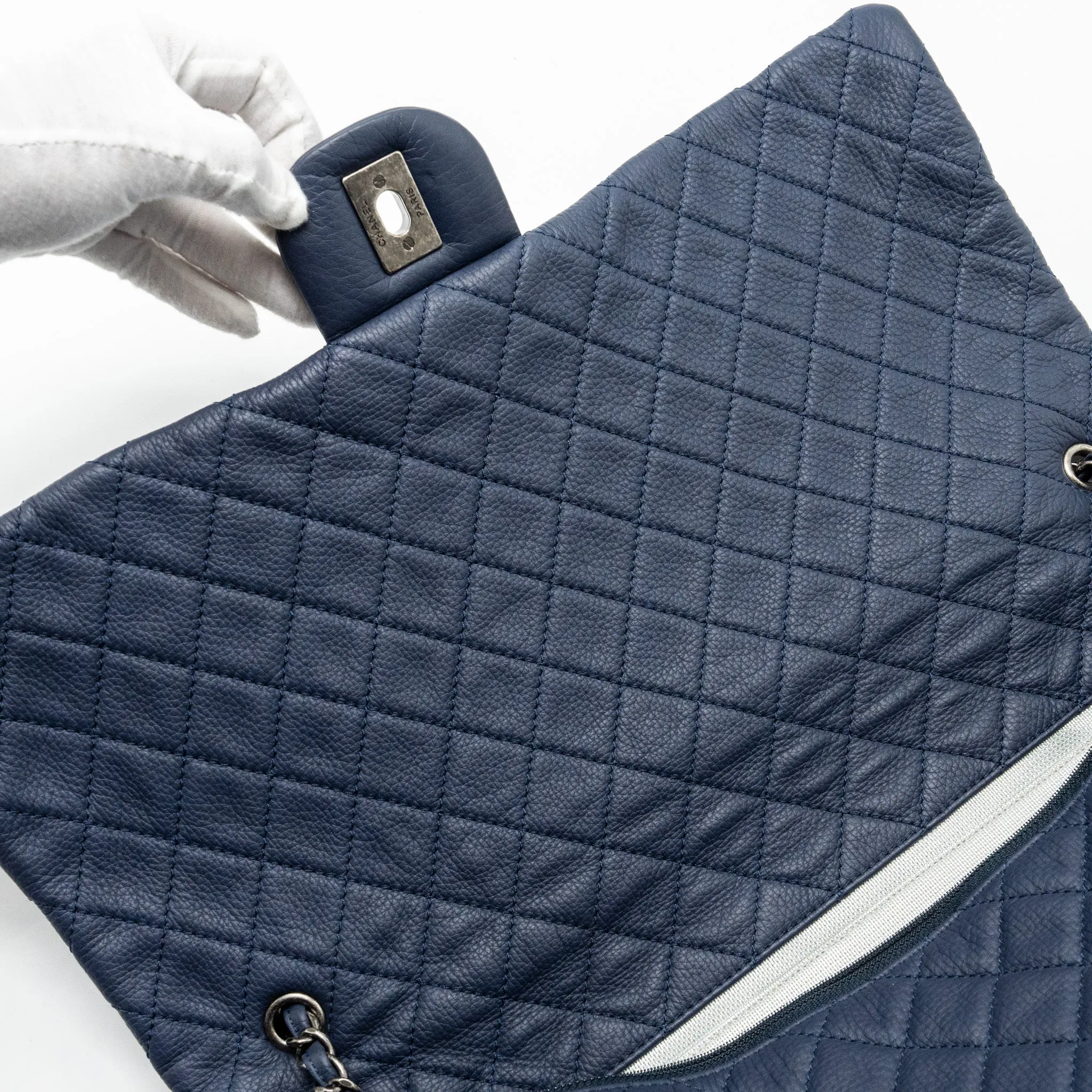 XXL blue Performance-optimized flap hardware ruthenium grained dark airline Customizable bag Chanel calfskin classic