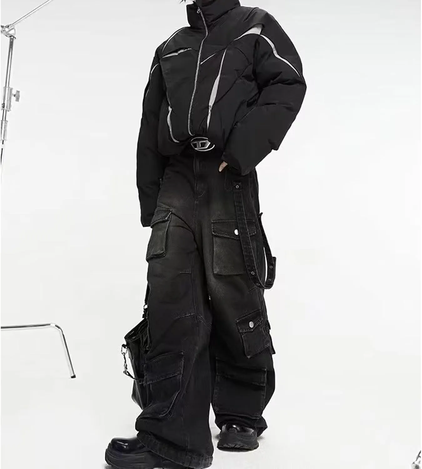 Y2K jeans Gothic multi pocket loose wide leg workwear long pants Men's hip-hop camouflage jeans