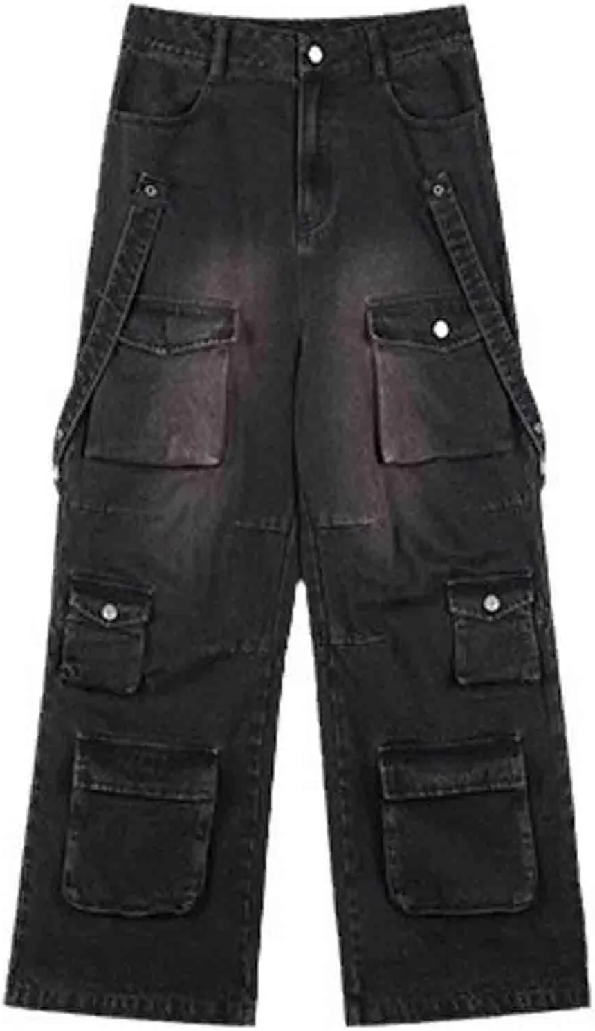 Y2K jeans Gothic multi pocket loose wide leg workwear long pants Men's hip-hop camouflage jeans