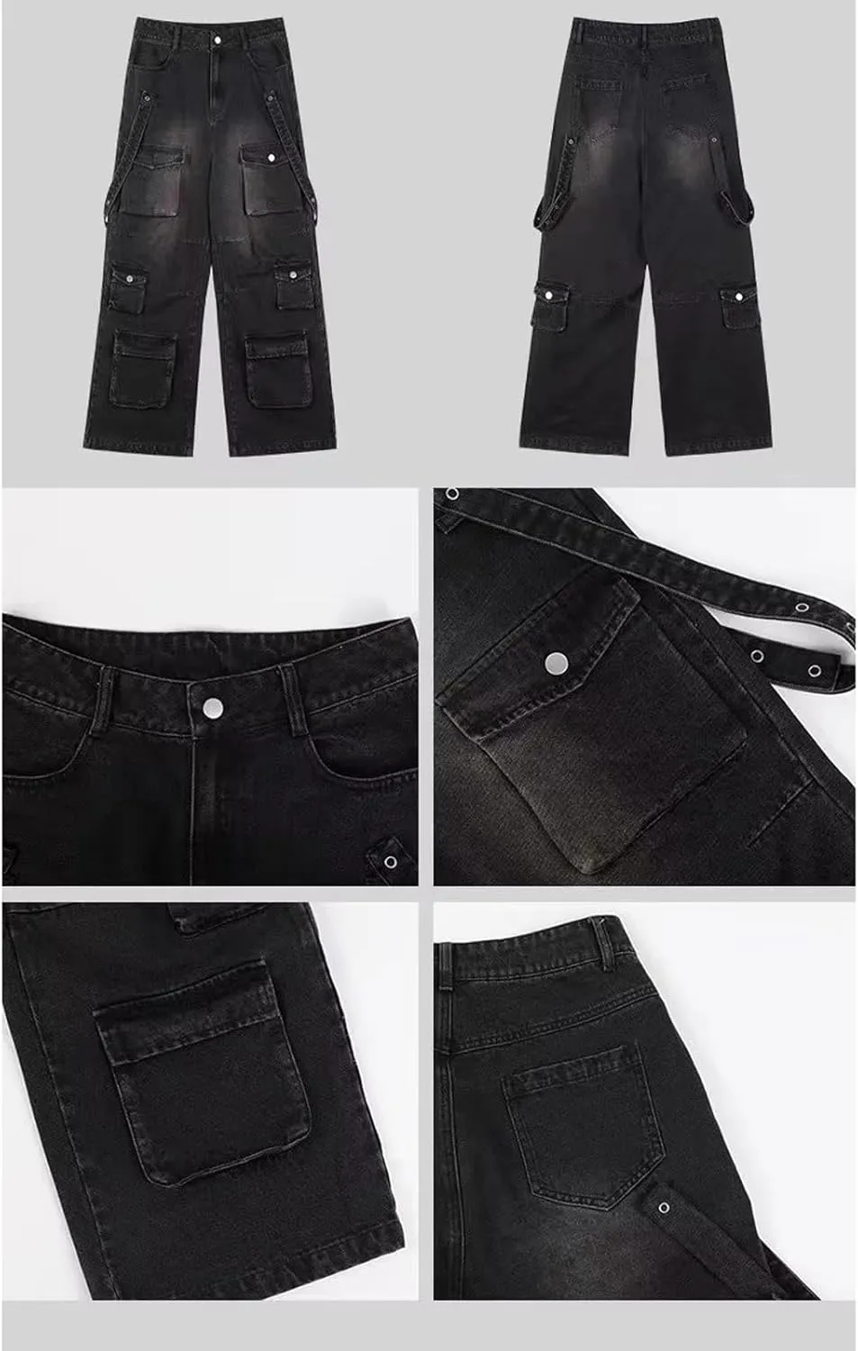 Y2K jeans Gothic multi pocket loose wide leg workwear long pants Men's hip-hop camouflage jeans