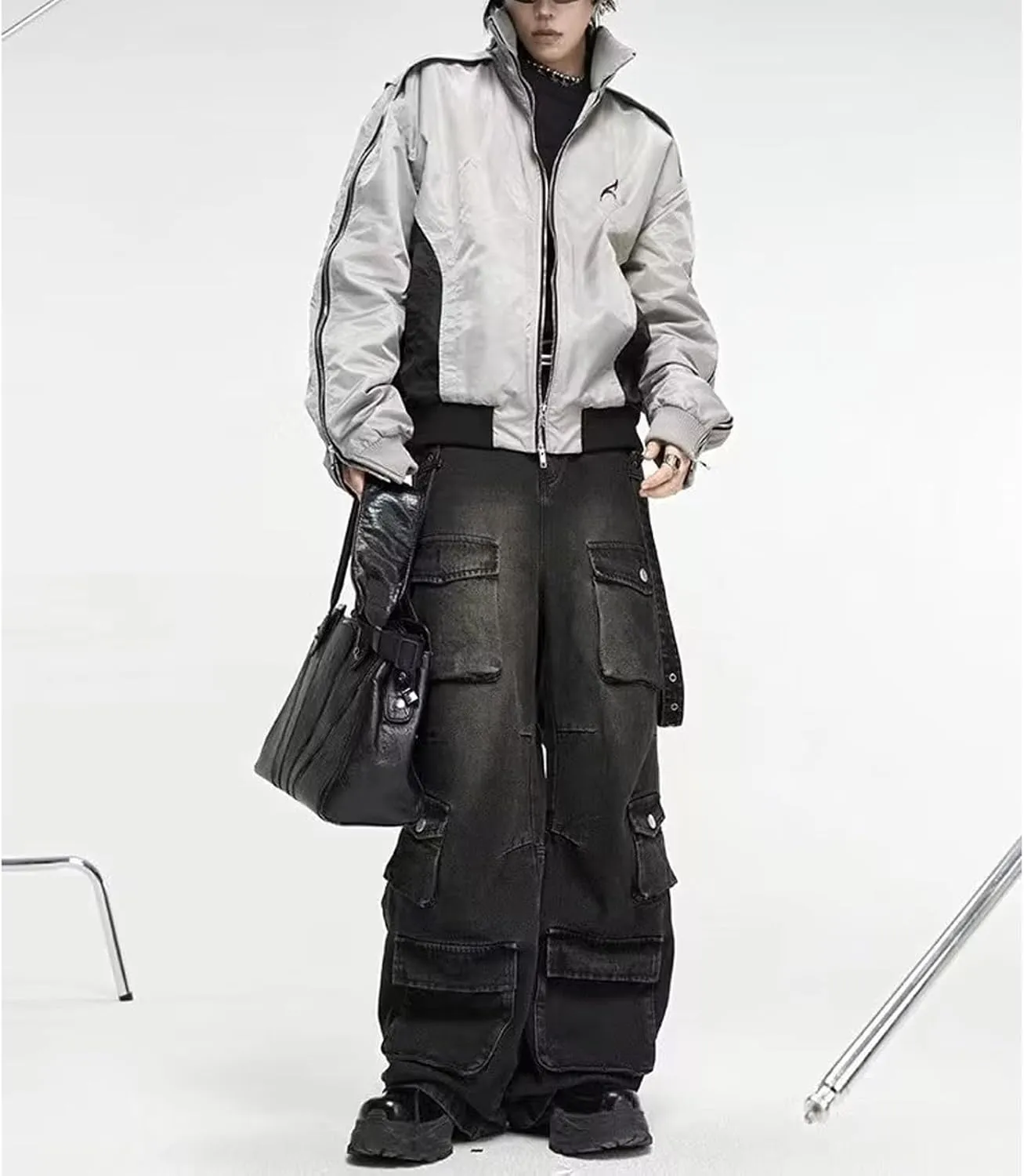Y2K jeans Gothic multi pocket loose wide leg workwear long pants Men's hip-hop camouflage jeans