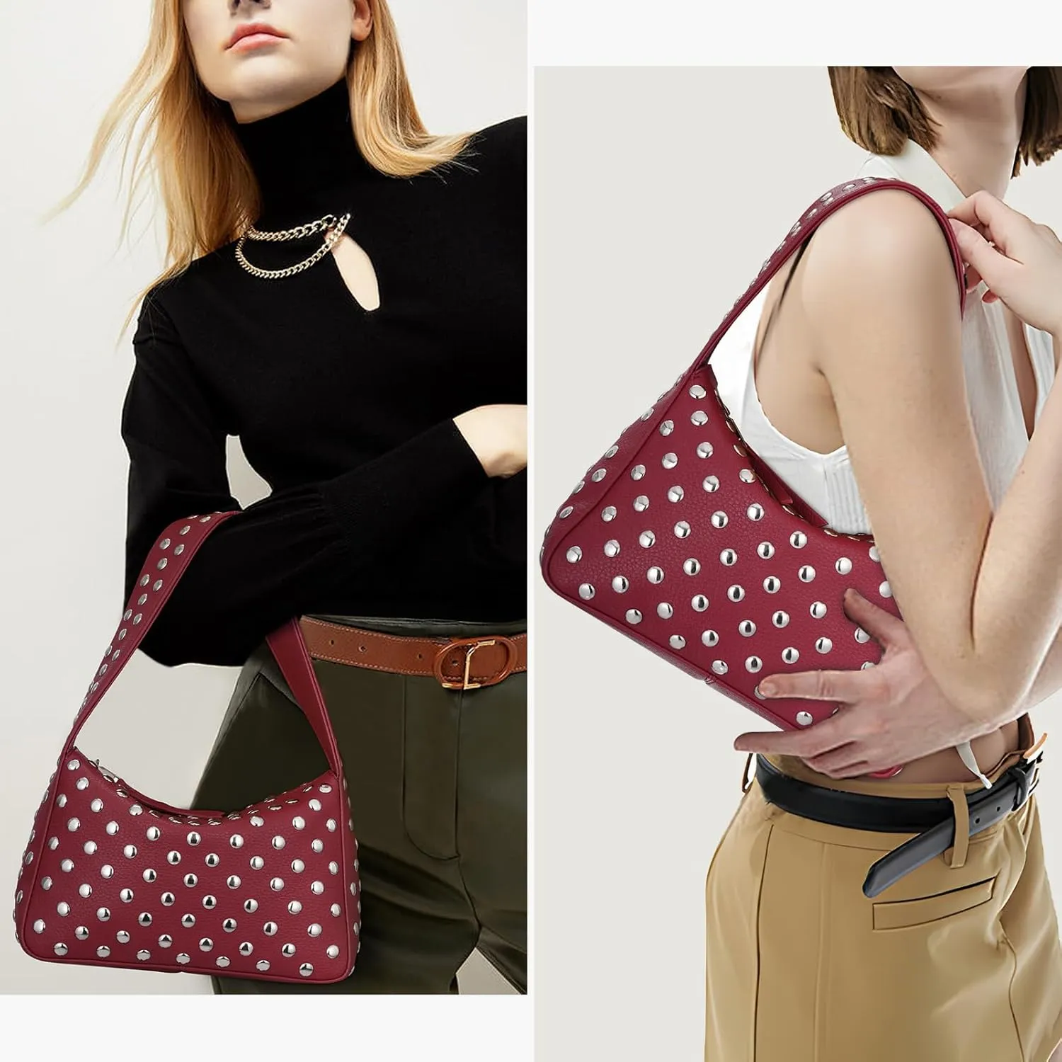 YFGBCX Studded Purses Black Shoulder Bag Y2K Purse for Women Handbag Soft Leather Fall Purse