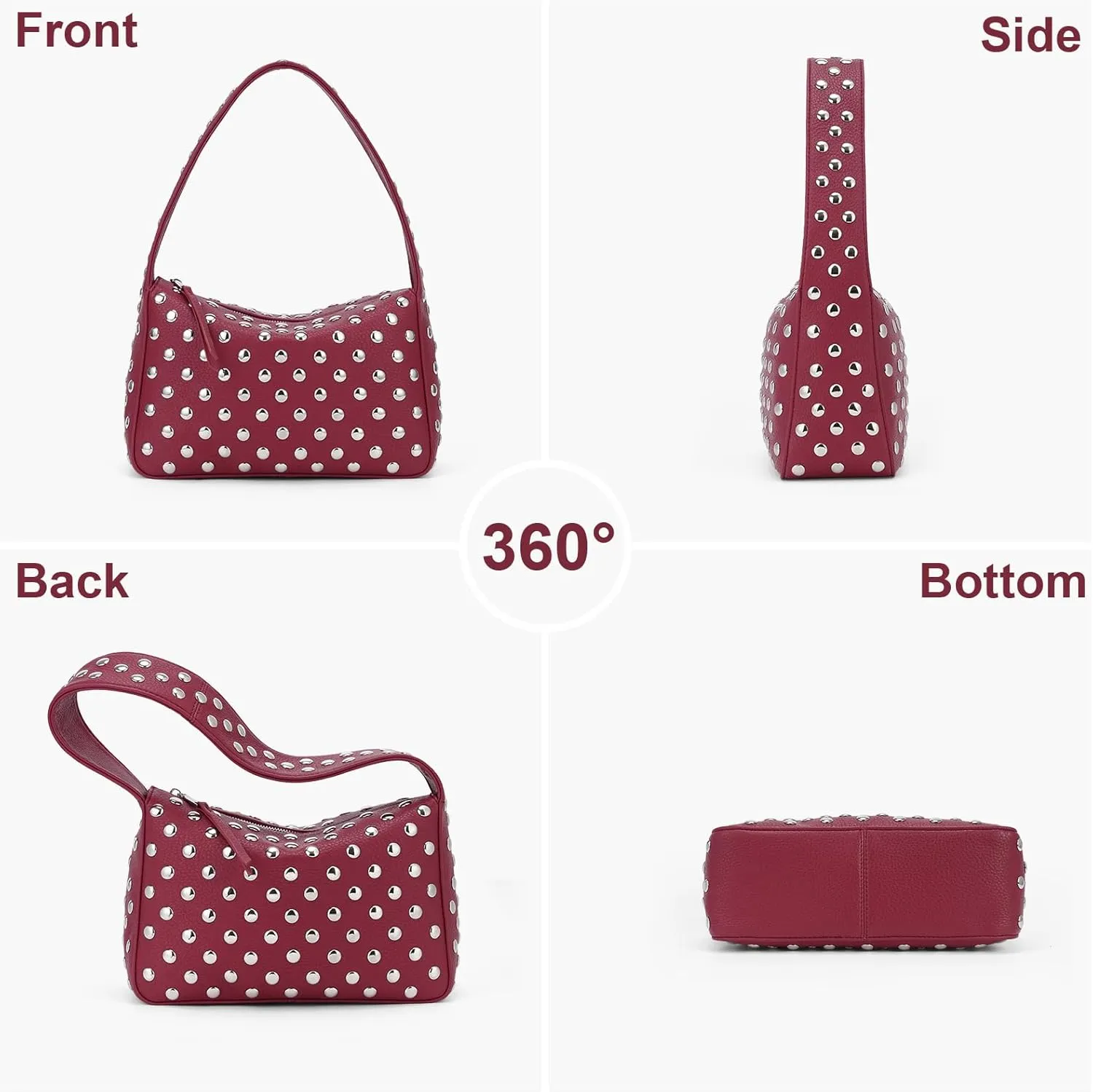 YFGBCX Studded Purses Black Shoulder Bag Y2K Purse for Women Handbag Soft Leather Fall Purse