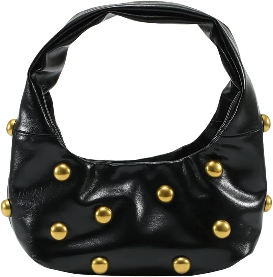 YFGBCX Studded Purses Crescent Shoulder Bag Y2K Purse for Women Hobo Handbag Soft Leather Fall Purse Studded Bag