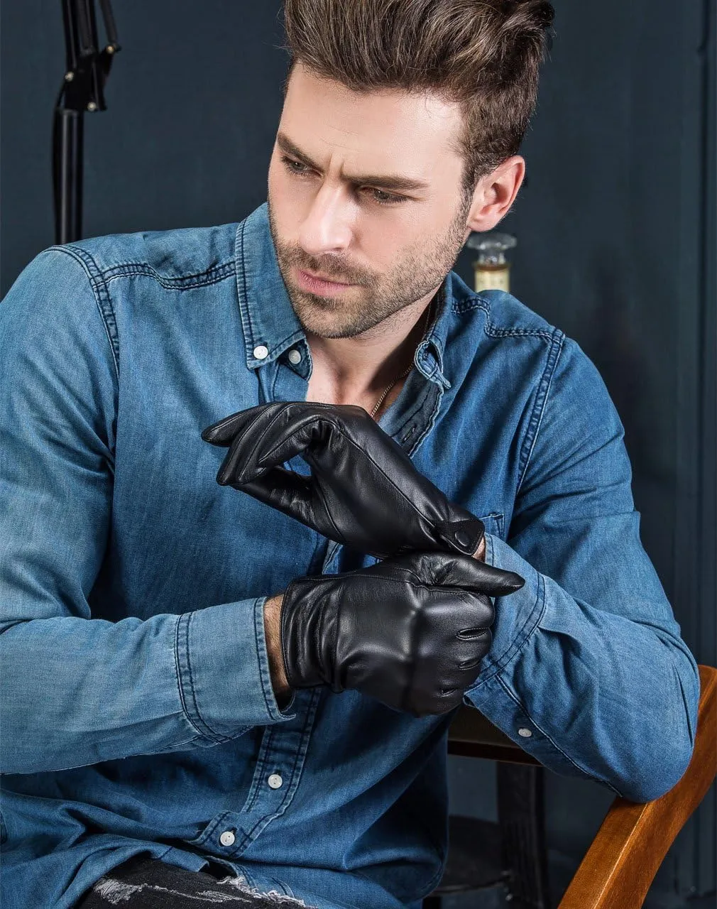 YISEVEN Men's Lambskin Leather Gloves