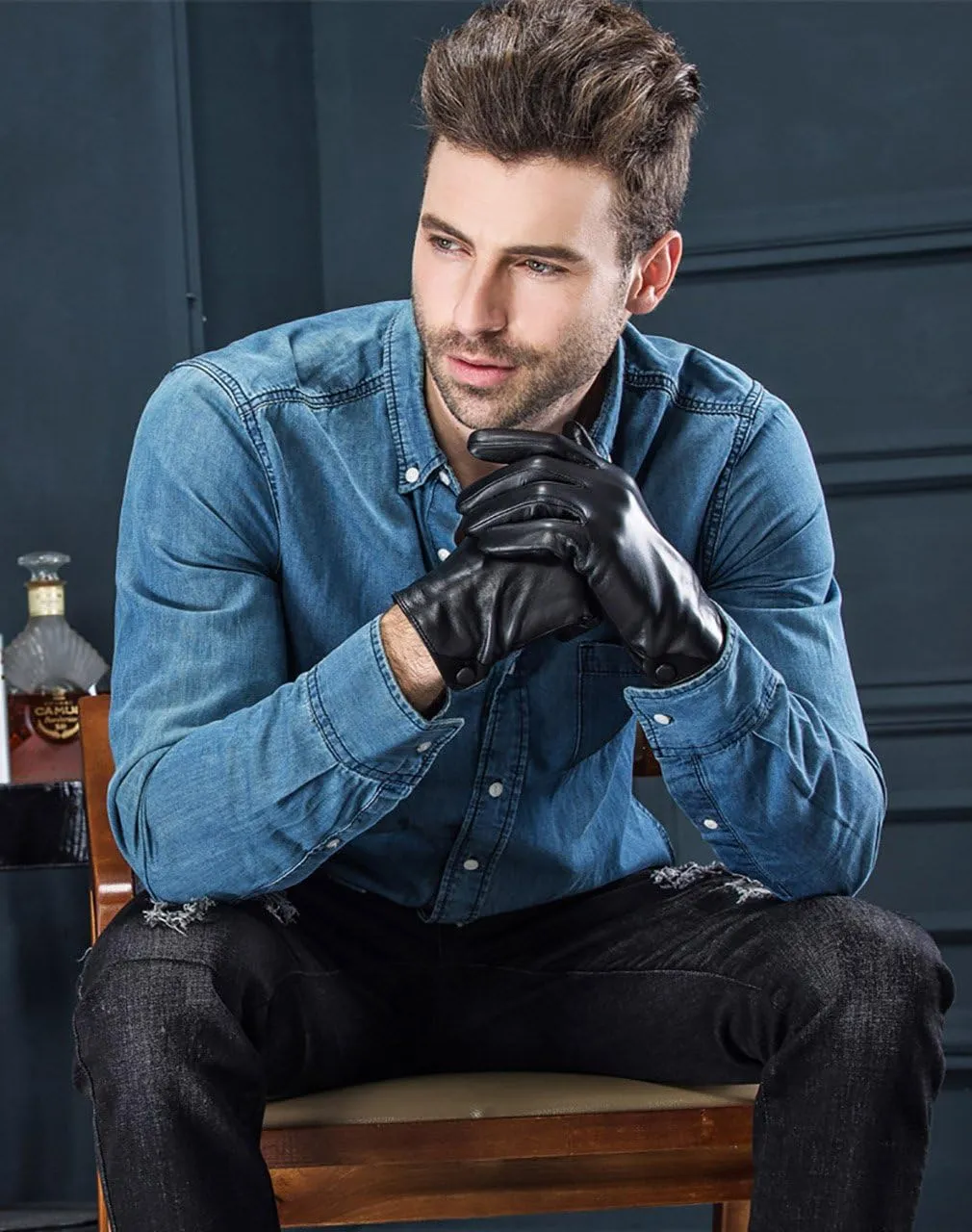 YISEVEN Men's Lambskin Leather Gloves