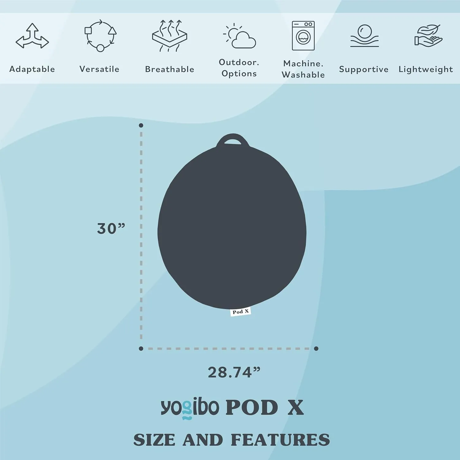 Yogibo Pod X Small Bean Bag Lounger Chair for Adults and Teens with Filling, Soft, Plush, Comfy, Sensory Lounge Beanbag, Washable Cover, Dark Gray