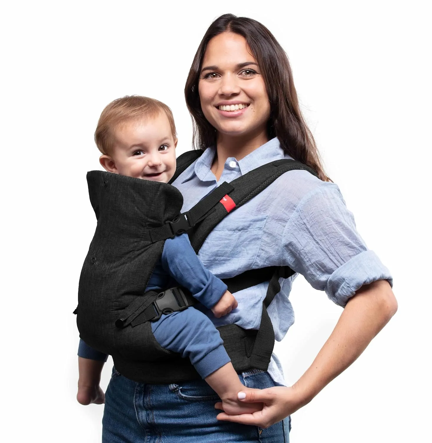 YOU ME 4-in-1 Baby Carrier Newborn to Toddler - All Positions Baby Chest Carrier - Front and Back Carry Baby Carriers - Includes 2-in-1 Bandana Bib - Baby Holder Carrier for 8-32 lbs (Black Mesh)
