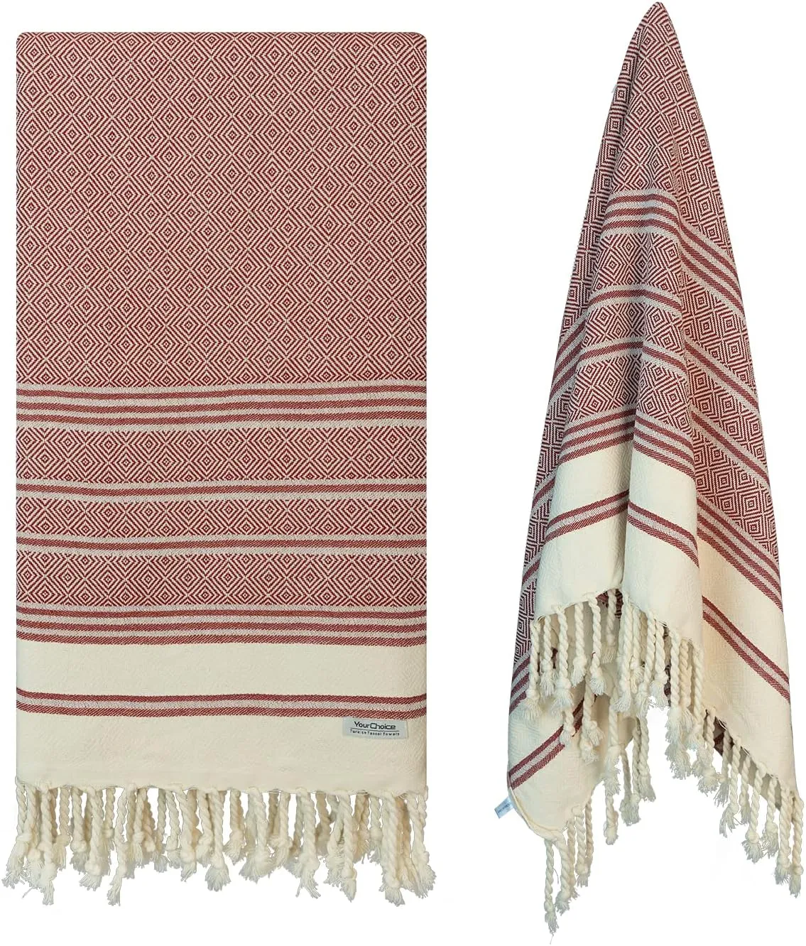 Your Choice Turkish Beach Towel (71x41) - 100% Conton Turkish Towel Diamond Weave, Sand Free Quick Dry Beach Towels Oversized Clearance, Lightweight Compact Travel Towel - Color Red