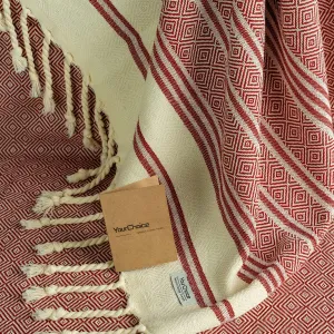 Your Choice Turkish Beach Towel (71x41) - 100% Conton Turkish Towel Diamond Weave, Sand Free Quick Dry Beach Towels Oversized Clearance, Lightweight Compact Travel Towel - Color Red