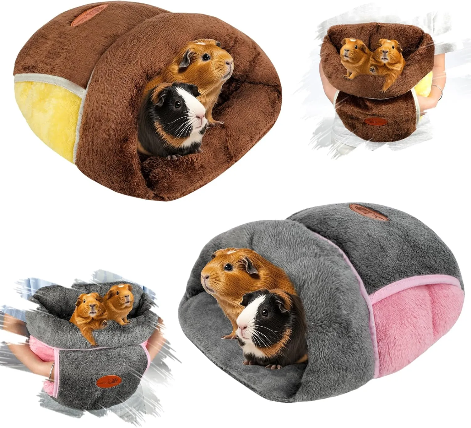 YUEPET 2 Pack Guinea Pig Hideout Portable Guinea Pig Pocket Bedding Cozy Cuddle Sack Snuggle Bag Bunny Bed for Small Animals Hamster Ferret Hedgehog Chinchilla Rabbit Cage Accessories (Grey Brown)