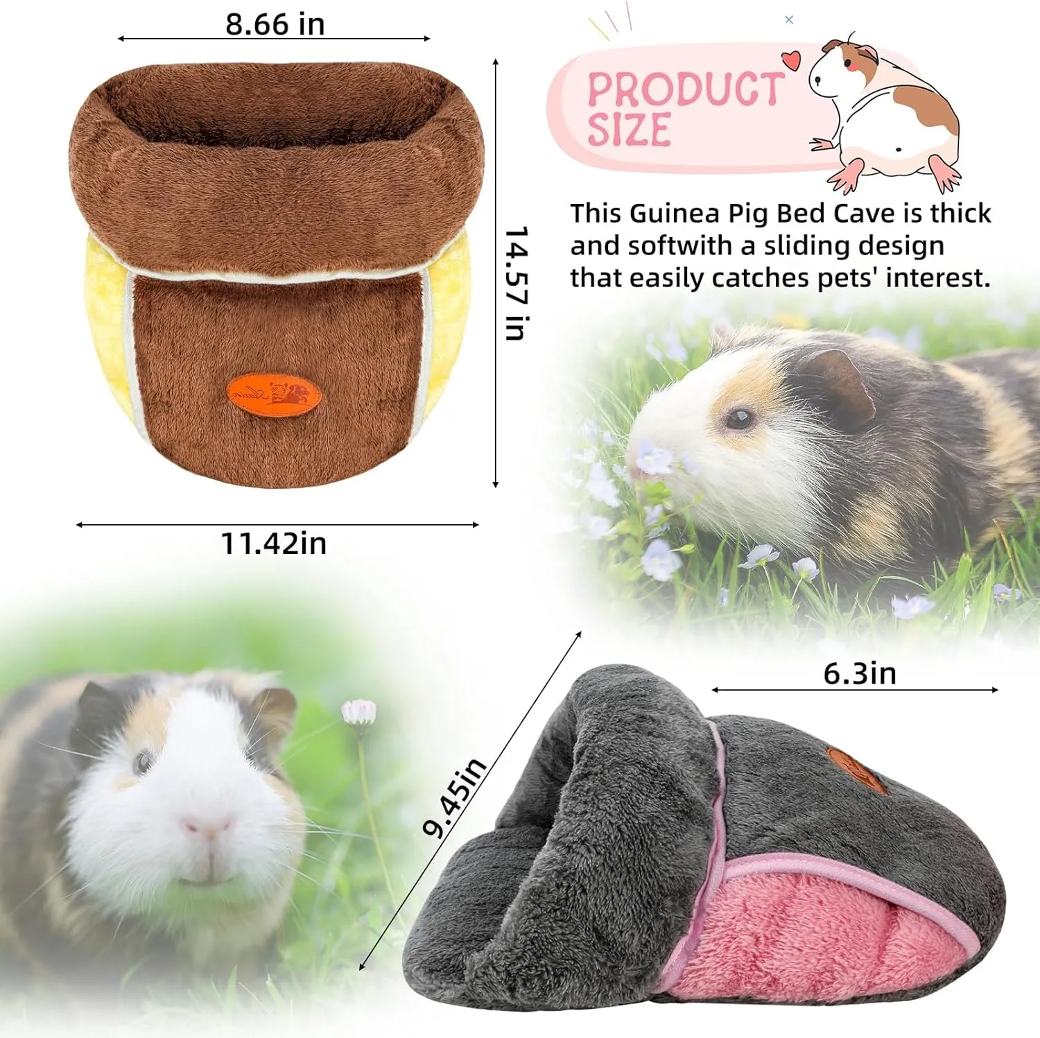 YUEPET 2 Pack Guinea Pig Hideout Portable Guinea Pig Pocket Bedding Cozy Cuddle Sack Snuggle Bag Bunny Bed for Small Animals Hamster Ferret Hedgehog Chinchilla Rabbit Cage Accessories (Grey Brown)