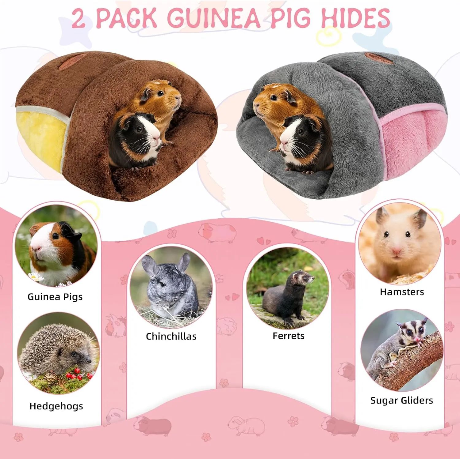 YUEPET 2 Pack Guinea Pig Hideout Portable Guinea Pig Pocket Bedding Cozy Cuddle Sack Snuggle Bag Bunny Bed for Small Animals Hamster Ferret Hedgehog Chinchilla Rabbit Cage Accessories (Grey Brown)