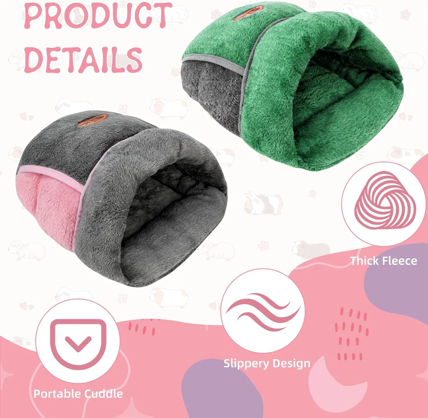 YUEPET 2 Pack Guinea Pig Hideout Portable Guinea Pig Pocket Bedding Cozy Cuddle Sack Snuggle Bag Bunny Bed for Small Animals Hamster Ferret Hedgehog Chinchilla Rabbit Cage Accessories (Grey Green)