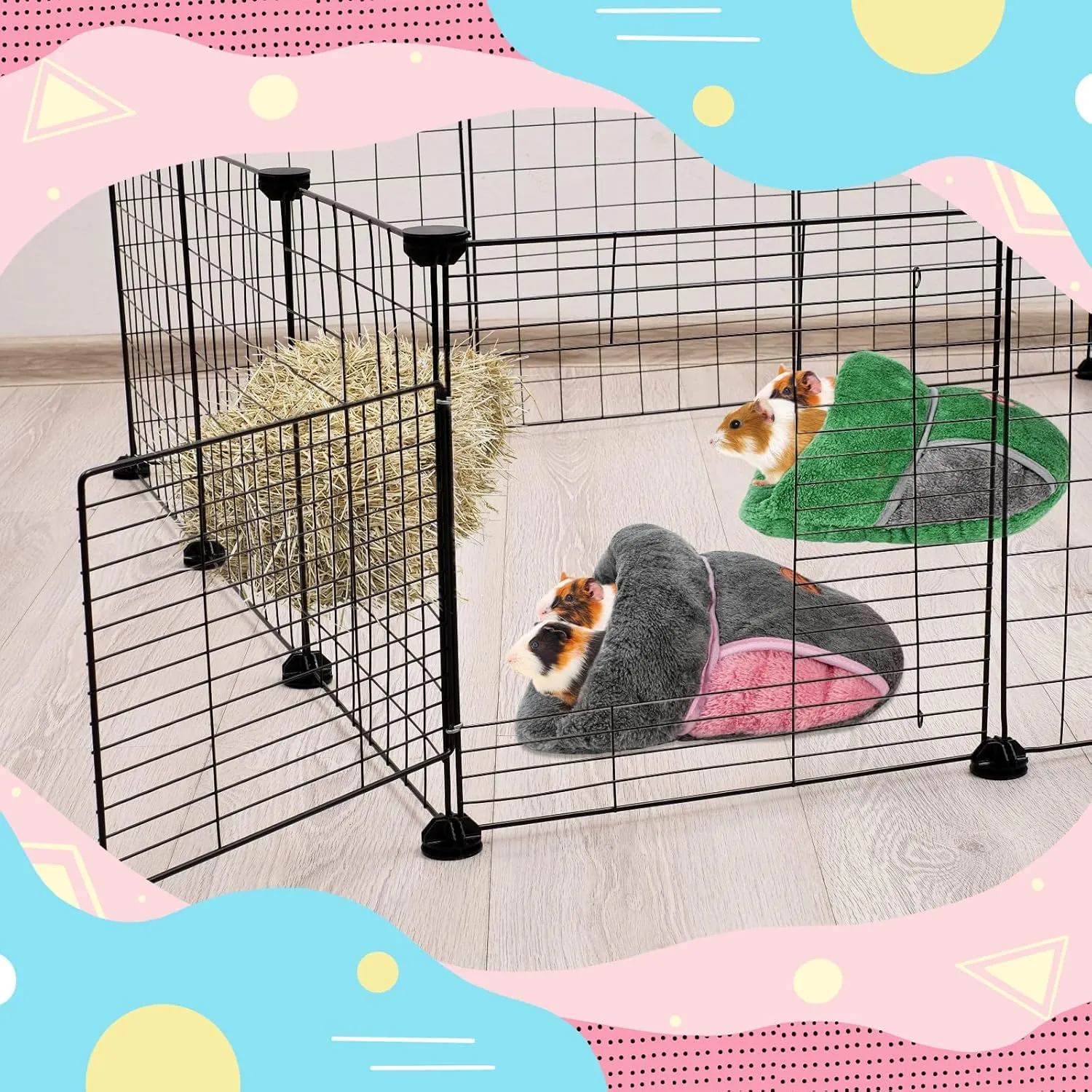 YUEPET 2 Pack Guinea Pig Hideout Portable Guinea Pig Pocket Bedding Cozy Cuddle Sack Snuggle Bag Bunny Bed for Small Animals Hamster Ferret Hedgehog Chinchilla Rabbit Cage Accessories (Grey Green)