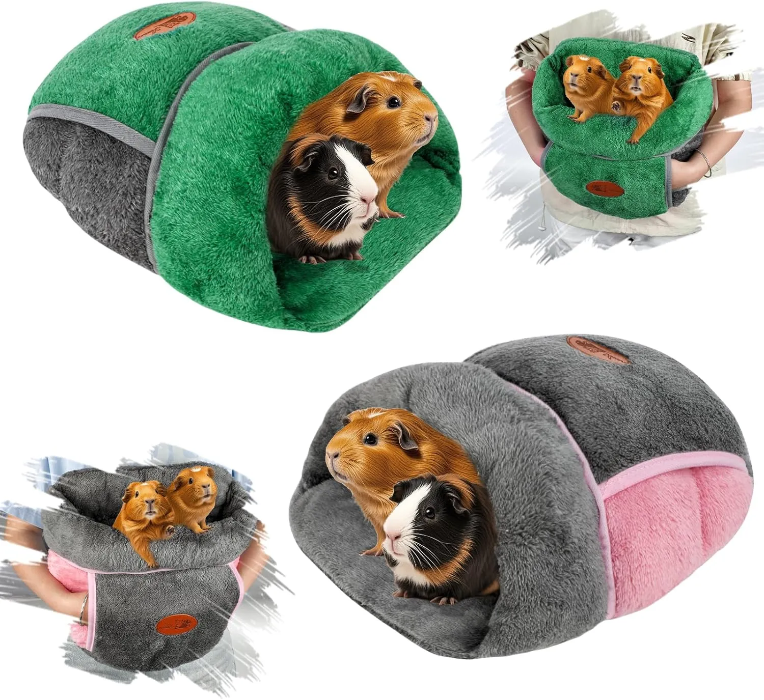 YUEPET 2 Pack Guinea Pig Hideout Portable Guinea Pig Pocket Bedding Cozy Cuddle Sack Snuggle Bag Bunny Bed for Small Animals Hamster Ferret Hedgehog Chinchilla Rabbit Cage Accessories (Grey Green)