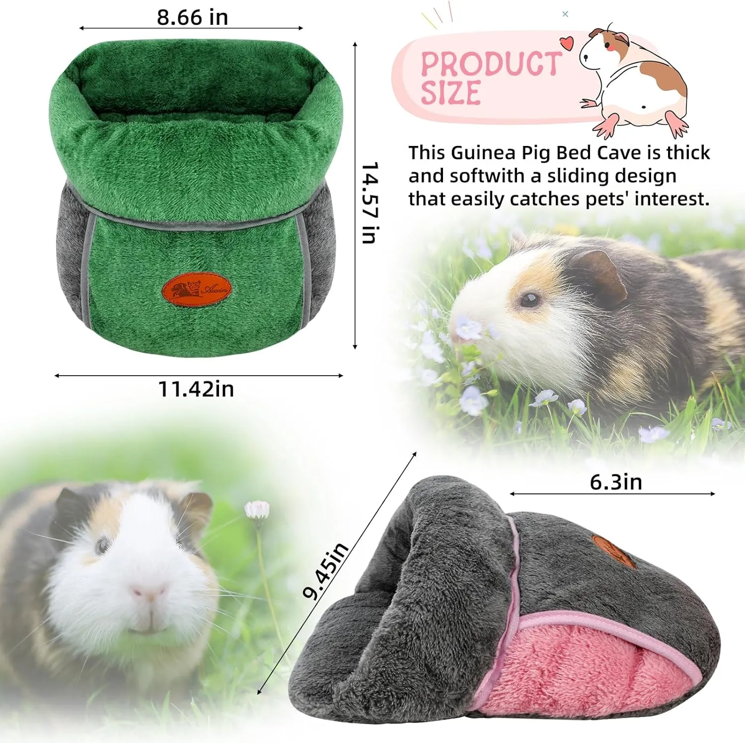 YUEPET 2 Pack Guinea Pig Hideout Portable Guinea Pig Pocket Bedding Cozy Cuddle Sack Snuggle Bag Bunny Bed for Small Animals Hamster Ferret Hedgehog Chinchilla Rabbit Cage Accessories (Grey Green)