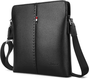 YumSur Mens Shoulder Bag, Leather Messenger Handbag Crossbody Bag for Men Purse iPad Bag for Business Office Work School with Adjustable Strap Black