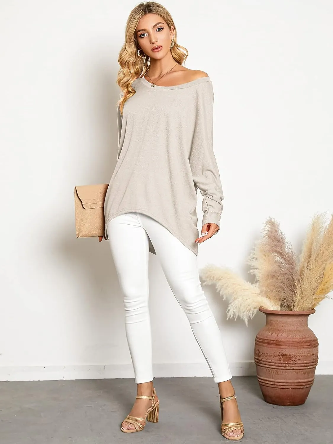 ZANZEA Women's Off-Shoulder Batwing Sleeve Blouse Casual Loose Oversized Baggy T-Shirt Sweater Pullover Top