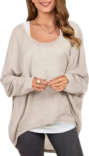 ZANZEA Women's Off-Shoulder Batwing Sleeve Blouse Casual Loose Oversized Baggy T-Shirt Sweater Pullover Top