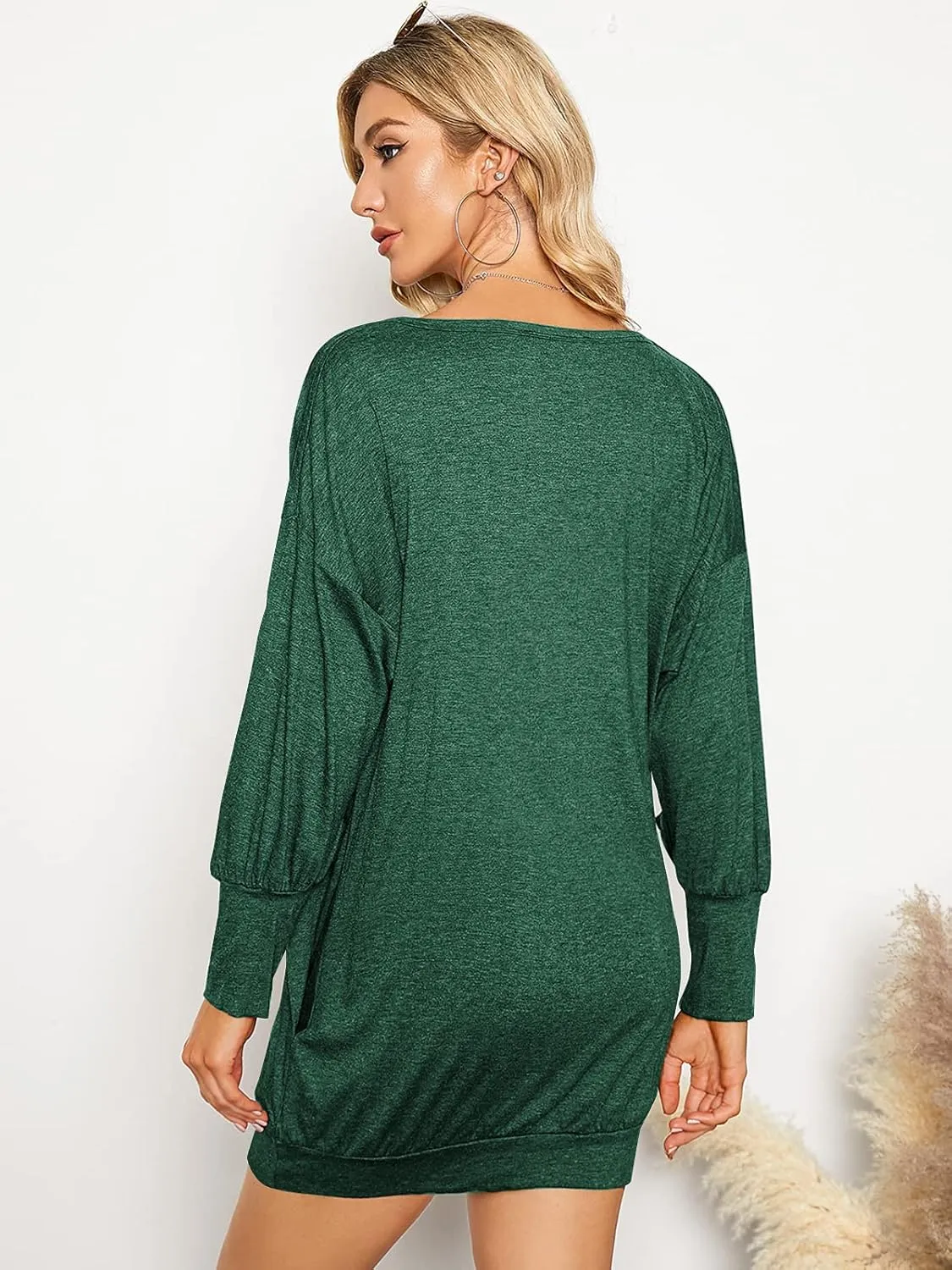 ZANZEA Women's V Neck Long Sleeve Casual Oversized Baggy Tops Loose Blouses Pullover Tunic Sweater Sweartshirt Dress