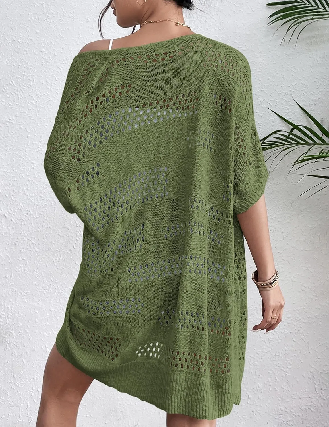 Zeagoo Lightweight Summer Crochet Cardigan for Women Short Sleeve Kimono Boho Oversized Open Front Knitted Cardigan