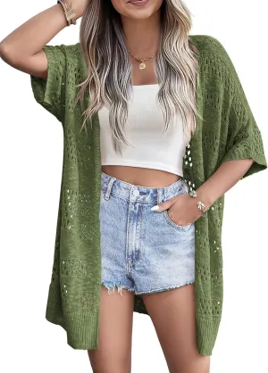 Zeagoo Lightweight Summer Crochet Cardigan for Women Short Sleeve Kimono Boho Oversized Open Front Knitted Cardigan