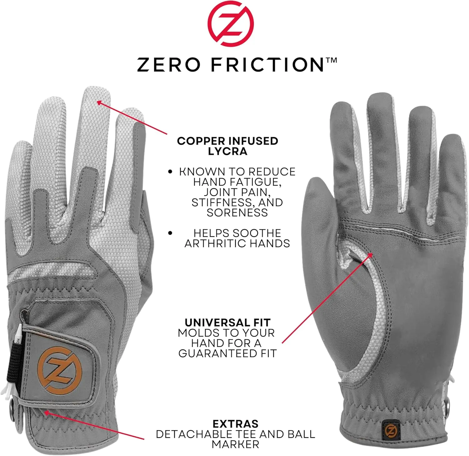 Zero Friction Men's Copper Flex Golf Glove, Universal-Fit, Left Hand