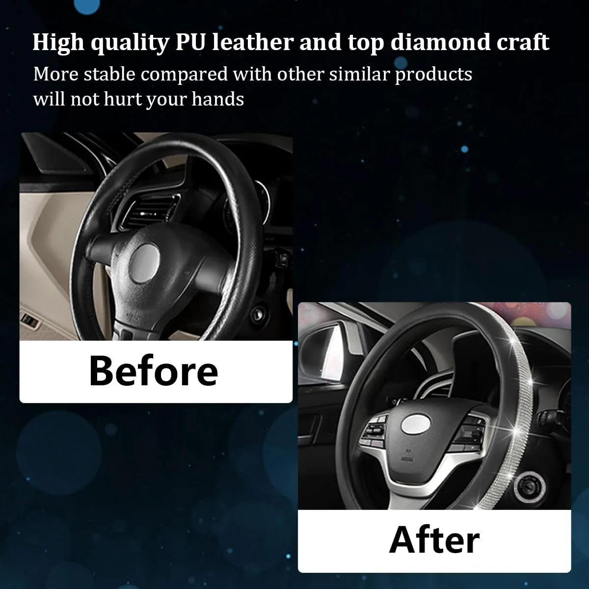 Ziciner Steering Wheel Cover, Bling Crystal Rhinestones Auto Wheel Protector, Sparkly Cover Universal Fit Diverse 14.5-15 inch Steering Wheel, Interior Decor Car Accessories (White)