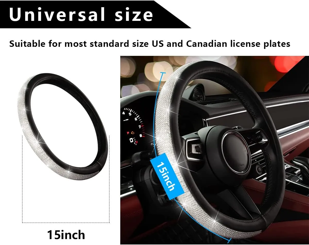 Ziciner Steering Wheel Cover, Bling Crystal Rhinestones Auto Wheel Protector, Sparkly Cover Universal Fit Diverse 14.5-15 inch Steering Wheel, Interior Decor Car Accessories (White)
