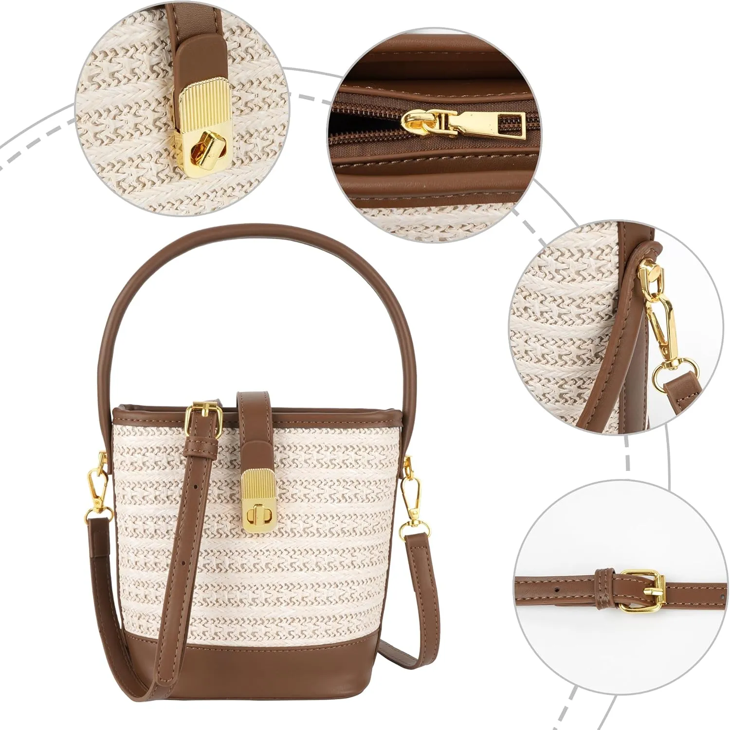 ZLM BAG US Women's Straw Top Handle Bag Handwoven Crochet Crossbody Shoulder Bag Summer Hobo Purse
