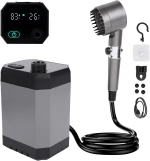 Zunate Portable Shower for Camping, Rechargeable Outdoor Shower with LED Display and Adjustable Spray Modes, Durable ABS Material, for Hiking, Travel, Pet Bathing, Car Washing, Beach